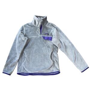 Patagonia Re-Tool Snap-T Gray & Purple Fleece Pullover Women's Medium